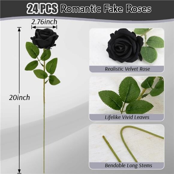 Roses Artificial Flowers, Fake Velvet Silk Roses in Bulk for Home Decor Indoor - Picture 3 of 7